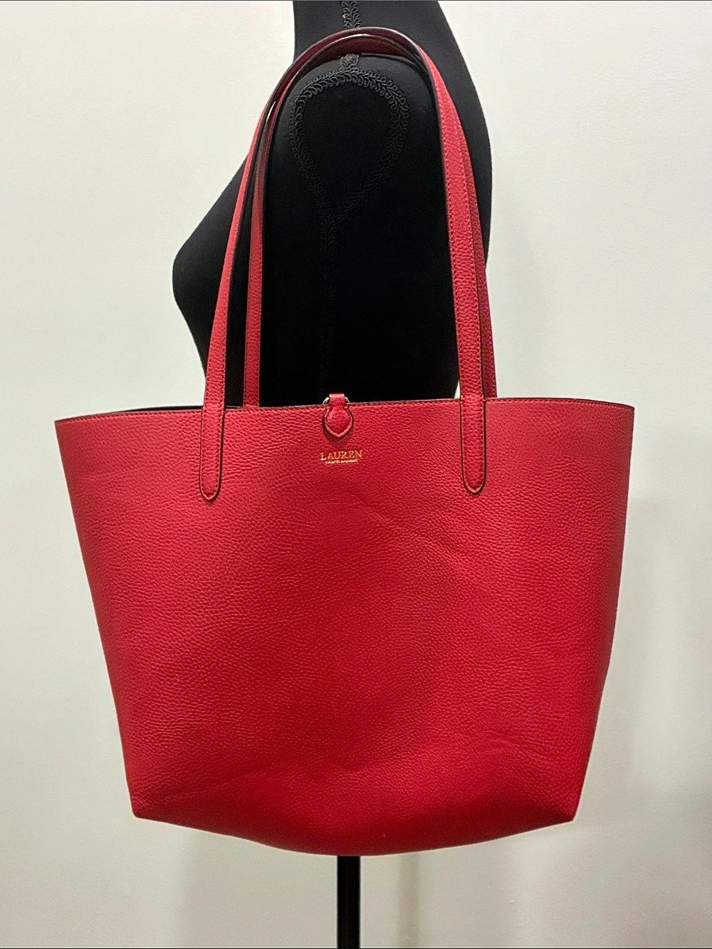 Lauren Ralph Lauren Leather Large Reversible Red Purse/Tote Bag